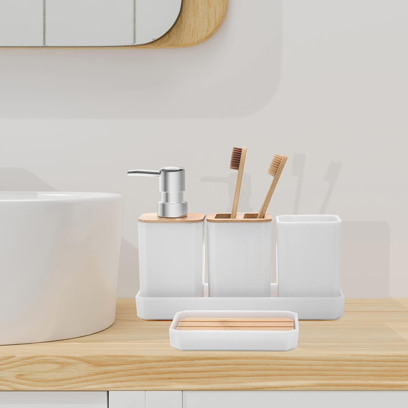 Ensemble d'accessoires de salle de bain, ensemble de cadeau d'accessoires de salle de bain 5 pièces, distributeur de savon, boho, décor de salle de bain moderne