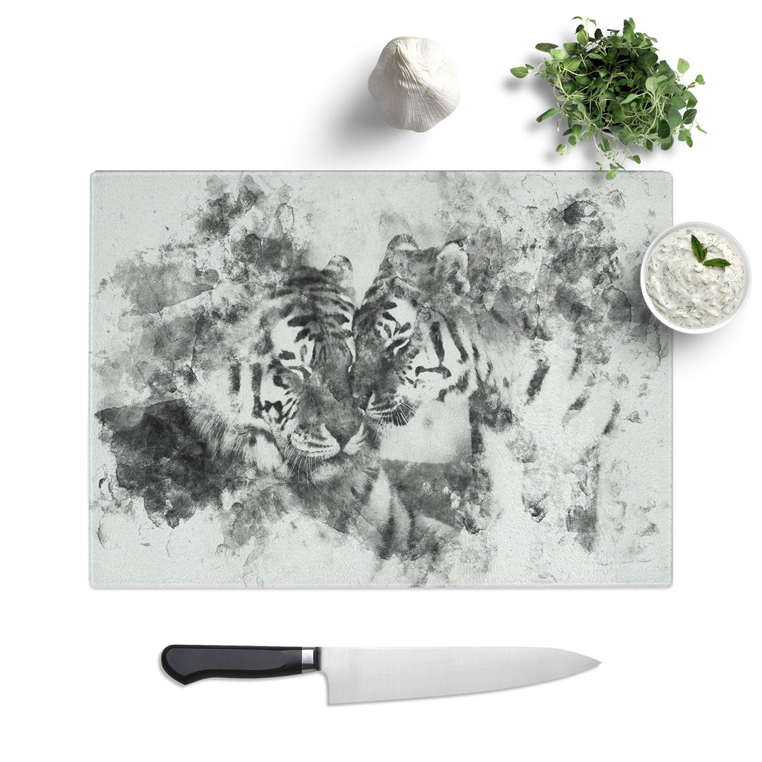 Tempered Glass Two Snuggling Tigers Watercolour Chopping Board