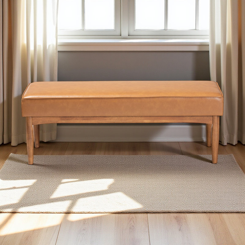 Banc de salle à manger en simili cuir brun clair et finition noyer H 18,18 po x l 46,78 po x P 17,59 po Isaacson