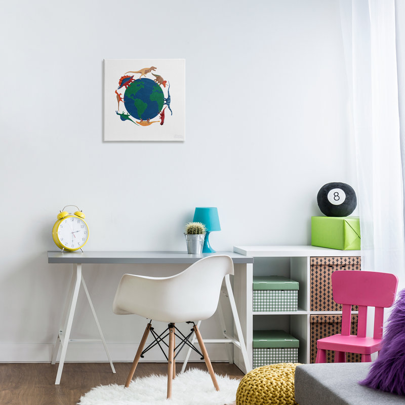 "When Dinos", art mural sur toile par Carrie Cantwell, H 17 po x l 17 po