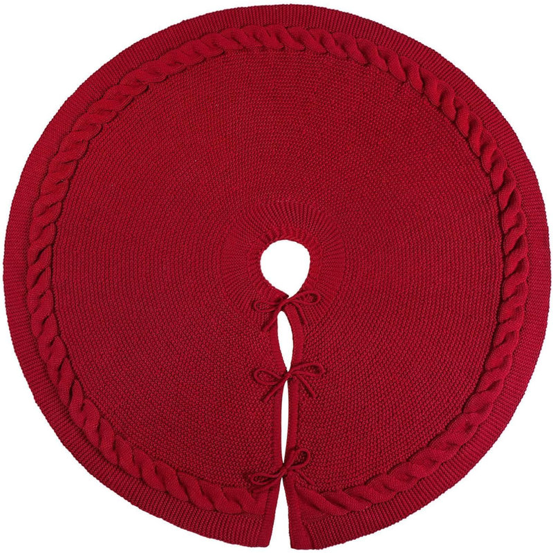 Jupe d'arbre de Noël torsadée en tricot torsadé, collier d'arbre rétro rouge vin 48 pouces - décor de Noël rustique pour arbre artificiel 7,5 pi 7 pi 6,5 pi, maison de vacances
