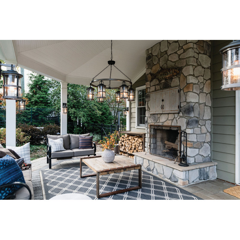 Lakehouse Aged Zinc/Driftwood Gray Seeded Glass Outdoor Wall Lantern, 14.5" H x 7.25" W x 8.5" D, Black