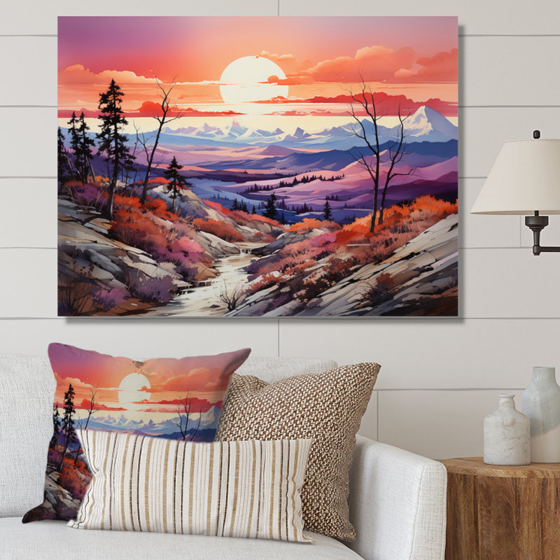«Peach Purple Mountains Sierra Sunrise», reproduction d'art sur toile, H 34 po x l 44 po x P 1,5 po, Toile tendue