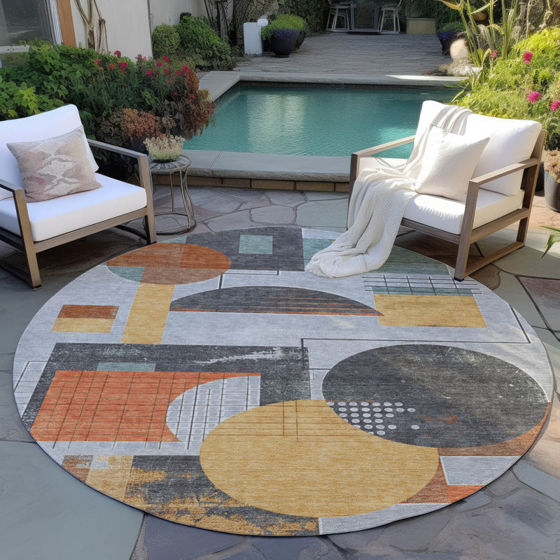Tapis gris intérieur / extérieur lavable à la machine Cinead ACN1695, Rond 8 pi