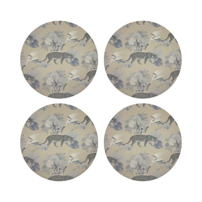 Leopard Walk Powder Vegan Leather Round Coasters, Cream