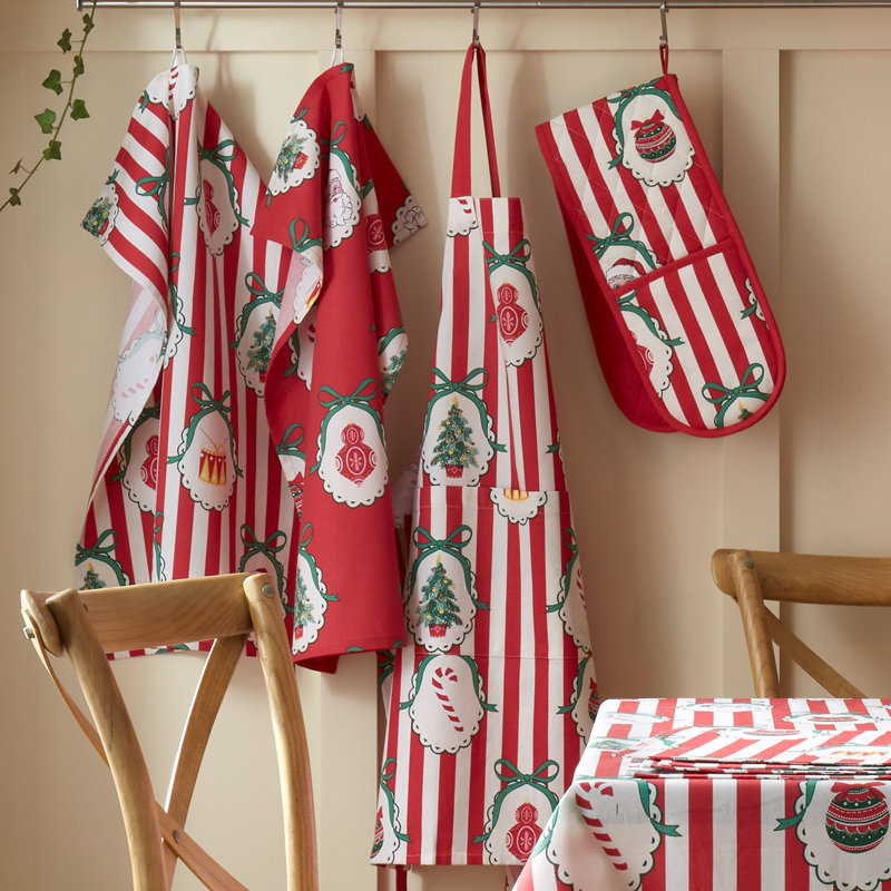 Christmas Vintage Stripe Cotton Kitchen Double Oven Glove