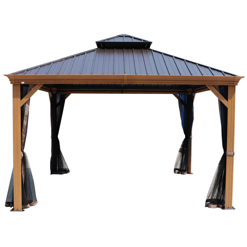 Pavillon de jardin à toit rigide Kozyard Apollo, structure en aluminium enduit de bois avec toit en acier galvanisé