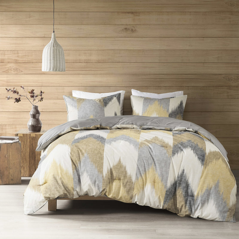 3 Piece Bedding Comforter , Yellow Full/Queen, Printed Cotton, , Filling For Full/Queen Bed, , With 2 Shams