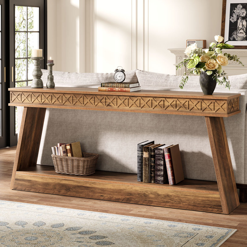70.87" Console Table With Shelf, Brown