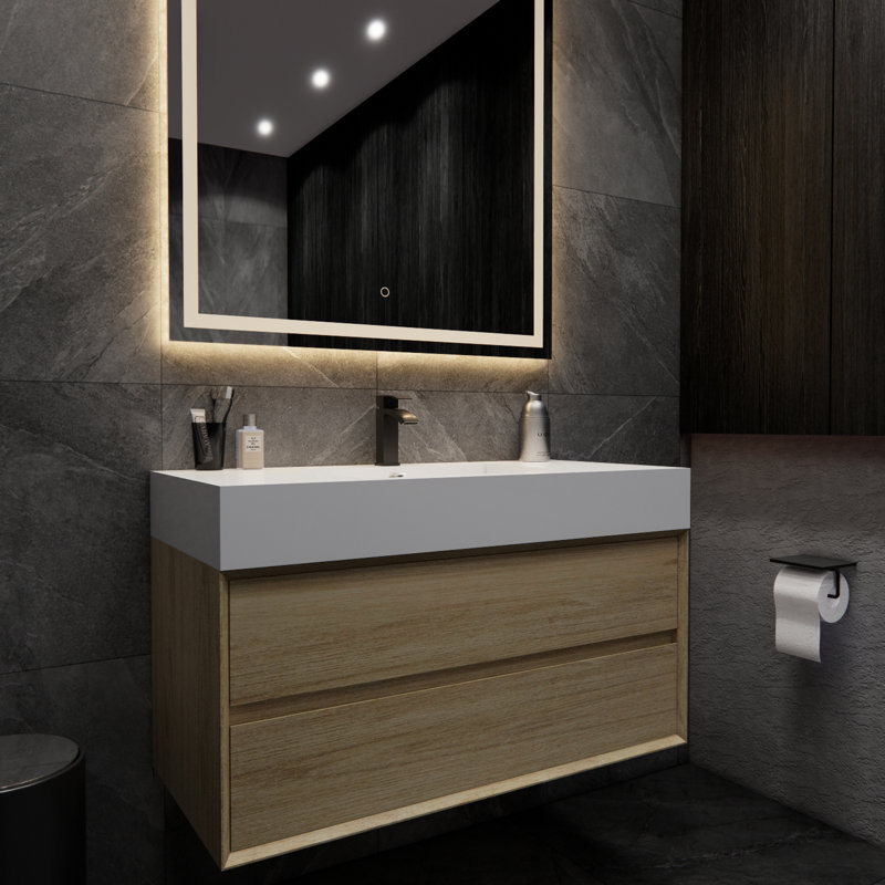 Albizu 42" Wall-Mounted Single Bathroom Vanity, Coffee