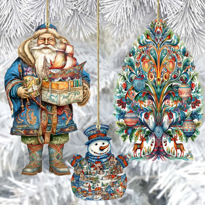 3 Piece Nordic-Inspired Santa Wooden Ornaments