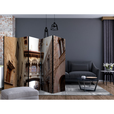 Martinette 225cm W x 172cm H 5 - Panel Solid Wood Folding Room Divider