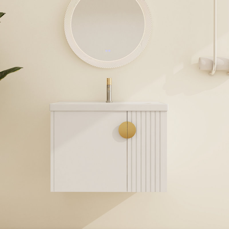 Meuble-lavabo mural simple 28 po avec 2 portes et plateau en céramique blanc Bratislava, Blanc, 28"