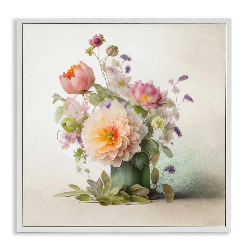 Az-462 - Bouquet floral printanier encadré, H 17 po x l 17 po x P 1,5 po, Giclée encadrée blanc bord de mer