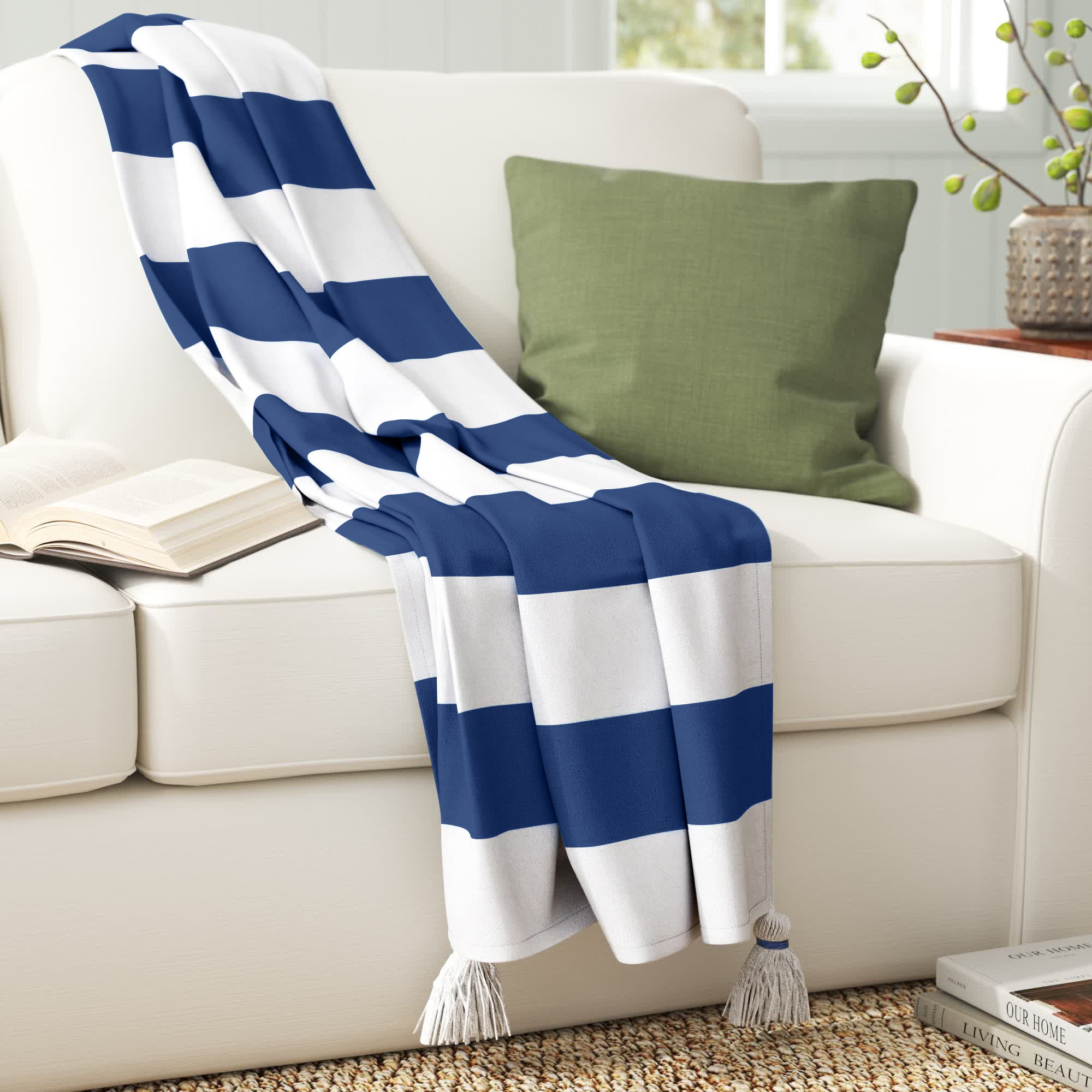 Navy striped throw online blanket