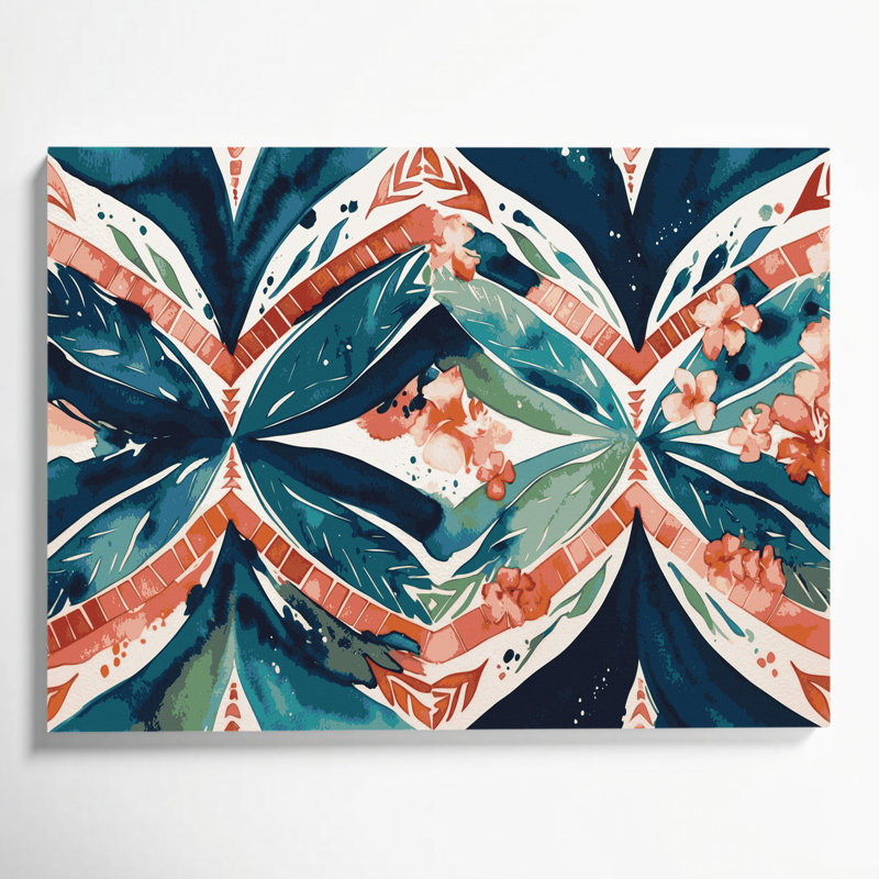Hawaiian Mat Patterns Blue Canvas Wall Art, 16" H x 20" W