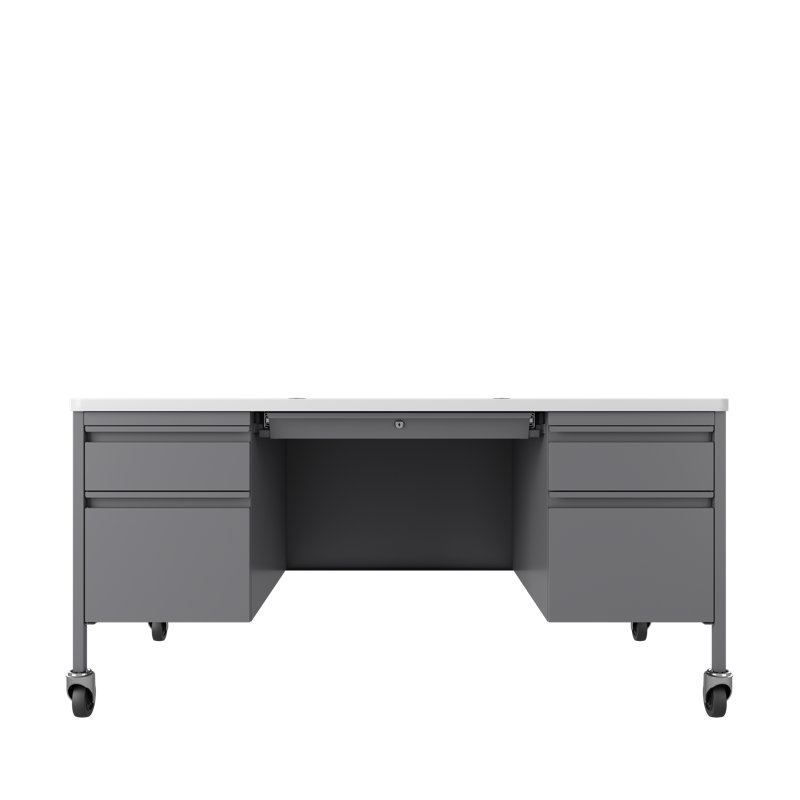 Bureau double Cory, Platine / Blanc