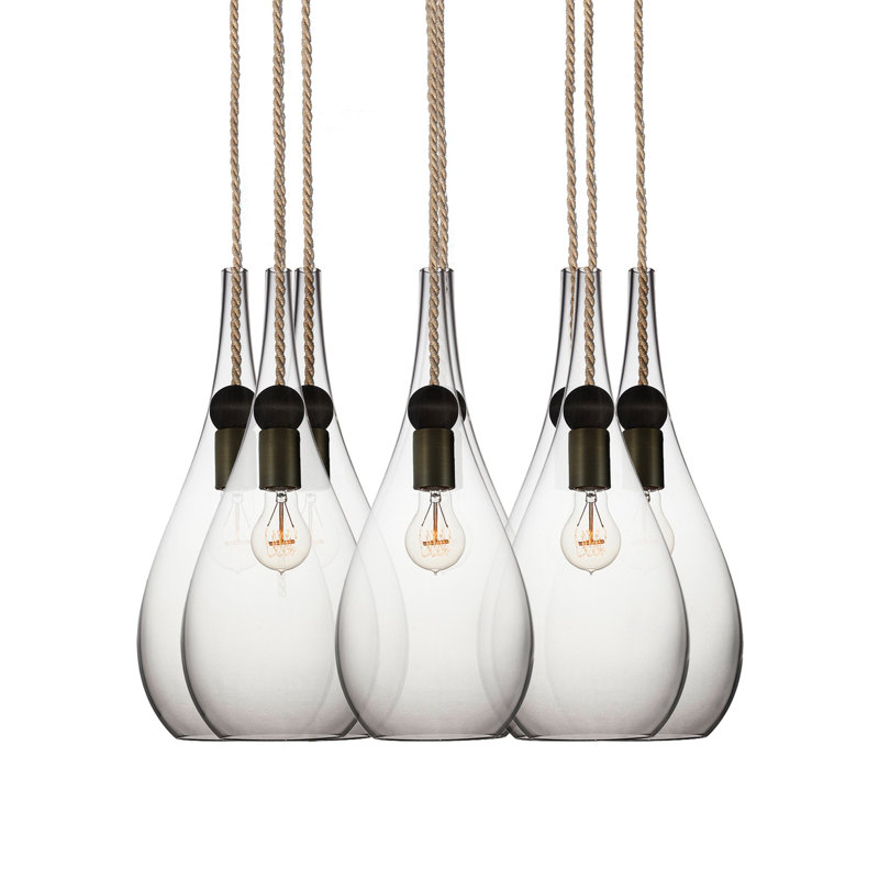 Earth 8 - Light Chandelier, Clear Glass, 36" H x 18" W x 18" D, Nickel Braided Cord