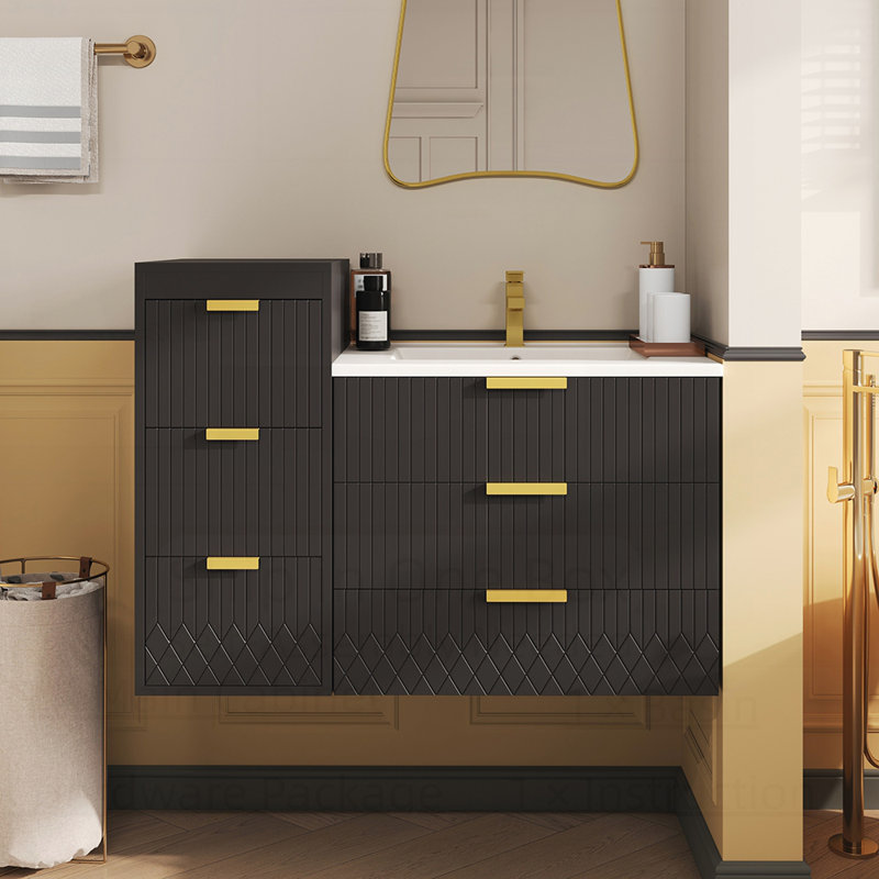 Armoire de salle de bain murale flottante avec meuble latéral, meuble-lavabo rectangulaire et lavabo en céramique, pour petites salles de bain modernes