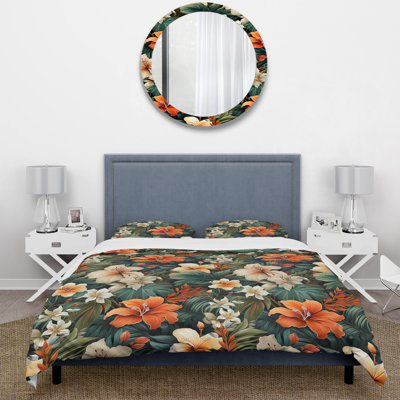 Tropical Greens Warm Earth Tones III - Ensemble de housse de couette tropical - Polyester en microfibre