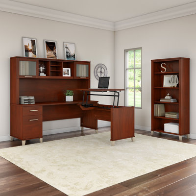 Bureau pour travailler debout en L à trois positions l 72 po avec rehausse et bibliothèque Magomed