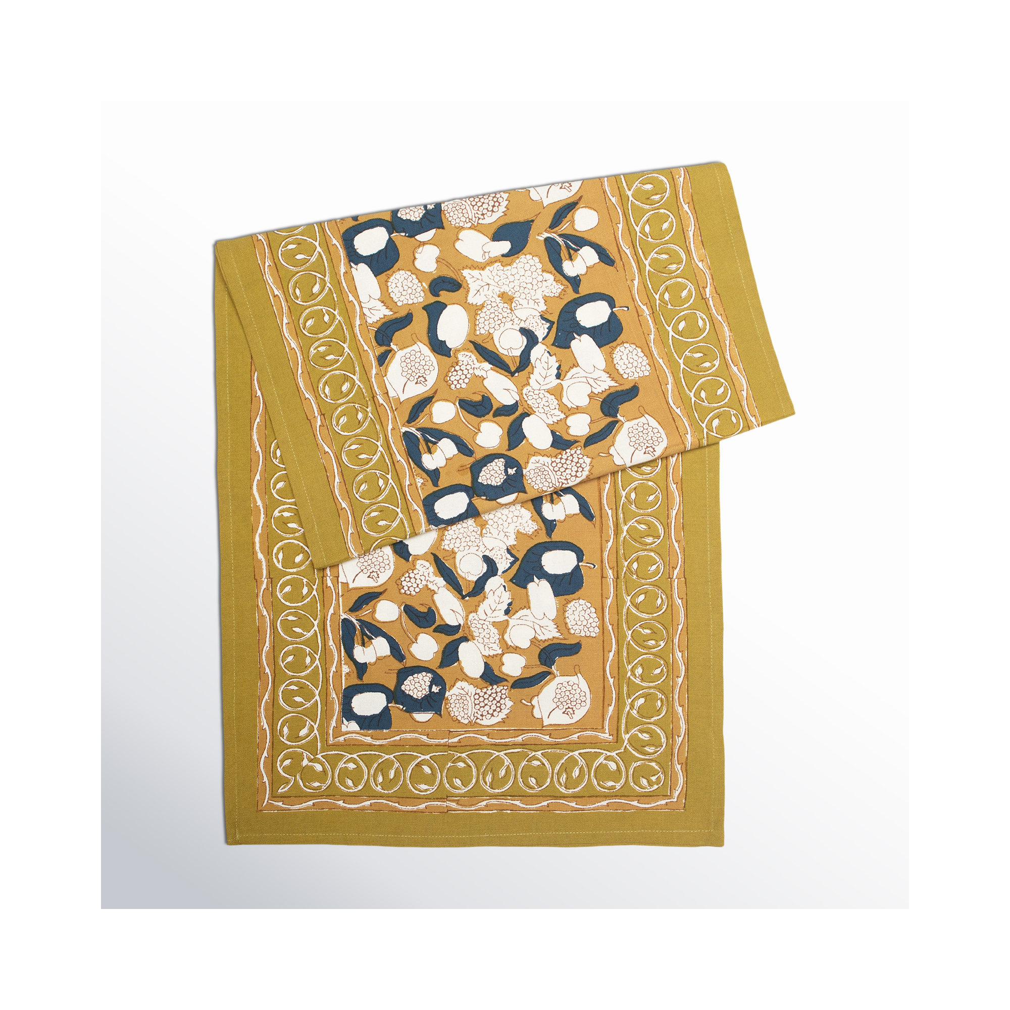 Bryssa Floral Table Runnner, Mustard/Blue, 72" x 16"