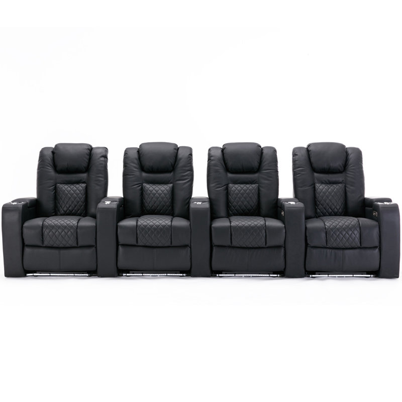 Mehrtens Broadway 4 Seater Electric Recliner Cinema Sofa, Black