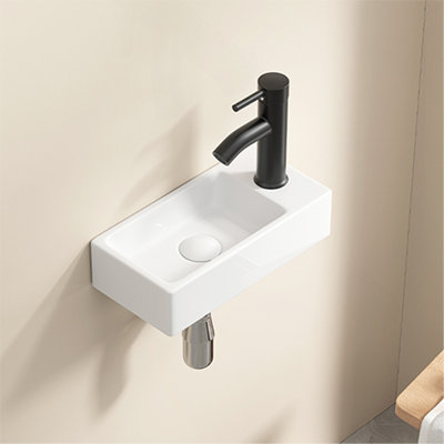 Lavabo de salle de bain suspendu en céramique à droite, petit évier rectangulaire (sans robinet ni drain)