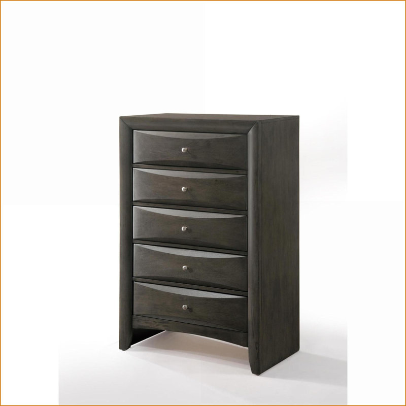 Commodes et amp; Armoires-penderie: Commode 5 tiroirs en chêne gris avec menuiserie à queue d'aronde | Gris | Bois synthétique