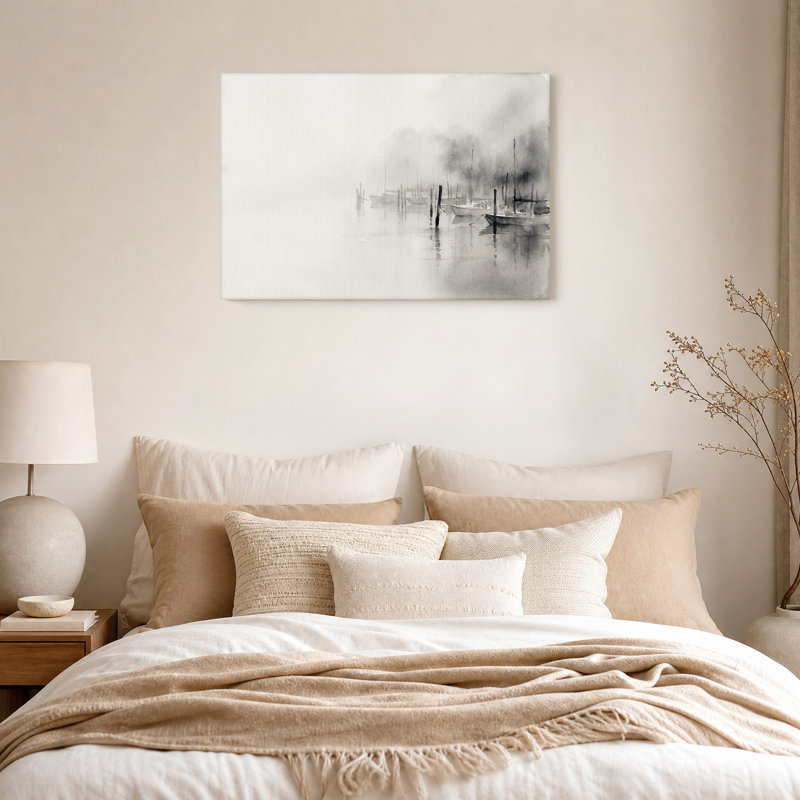 Aquarelle de voiliers dans le port, tableau sur toile, 20"H x 30"W