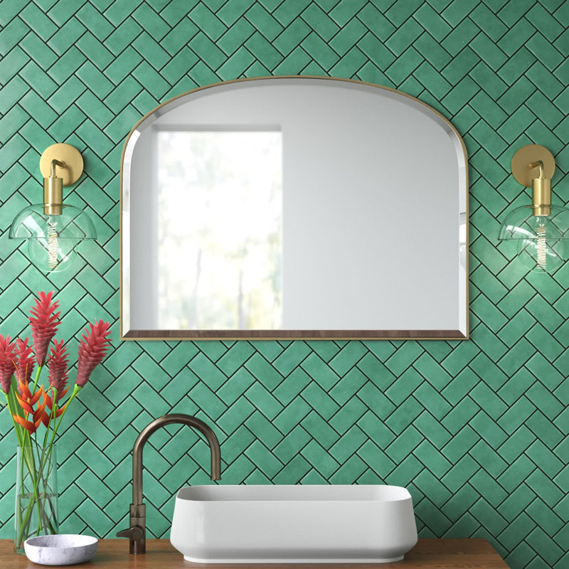 Drumourne Simple Arched Overmantle Mirror, Gold