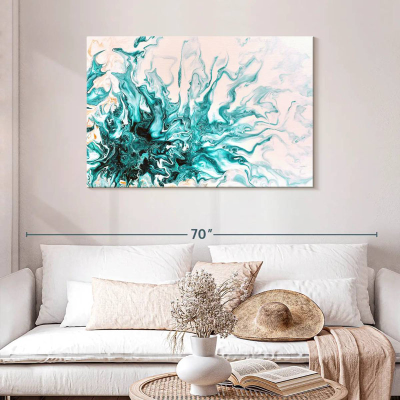 Avery turquoise abstrait dynamique, H 30 po x l 45 po