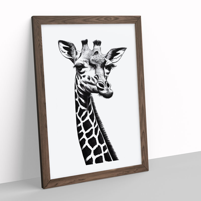 Monochrome Giraffe No.2 - Framed Print, 46cm H x 34cm W x 2cm D, Walnut