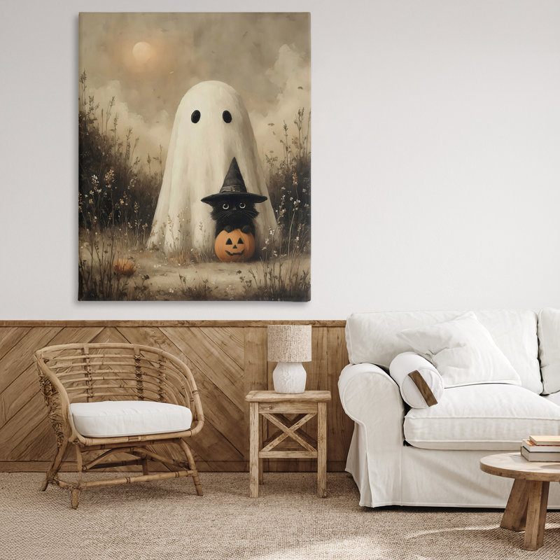 Toile fantôme avec chaton noir, design par Arlington Prints, H 48 po x l 36 po