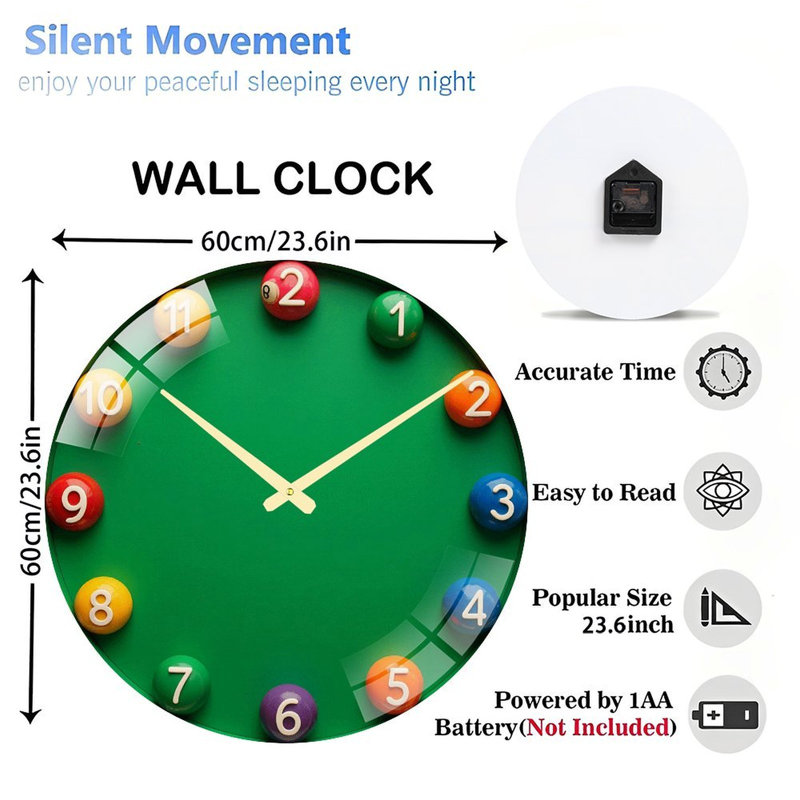 Ensemble de jeu coloré pour la fête en piscine - horloge murale moderne en verre 24 po
