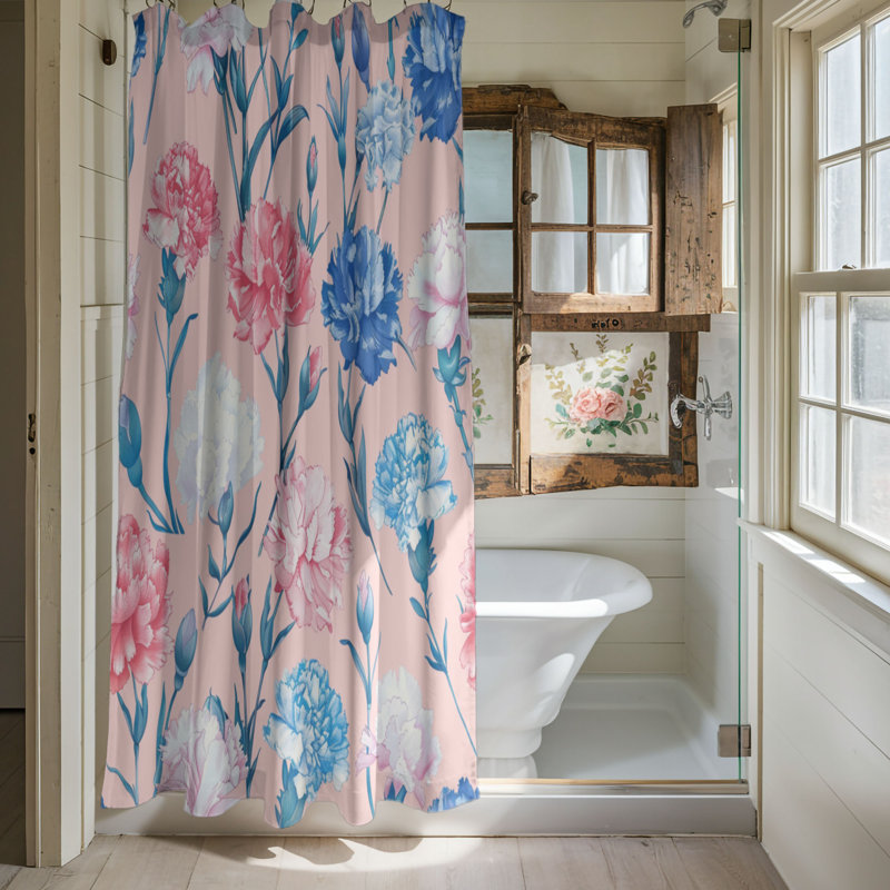 Rideau de douche rose œillet - qualité supérieure 218, H 74 po x l 71 po