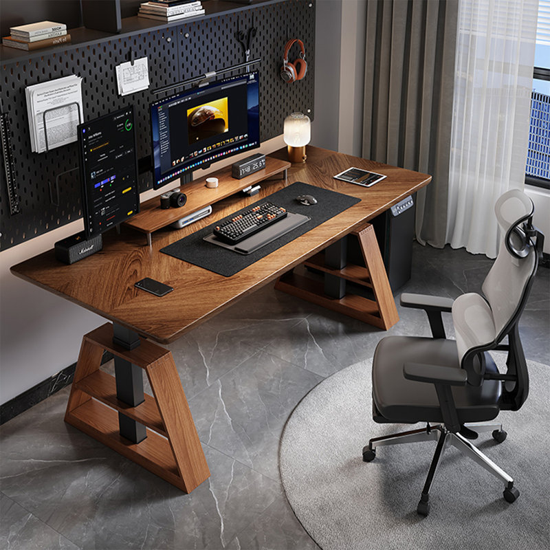 Bureau debout rectangulaire en bois massif noyer, H 49,21 po x l 55,12 po x P 27,56 po