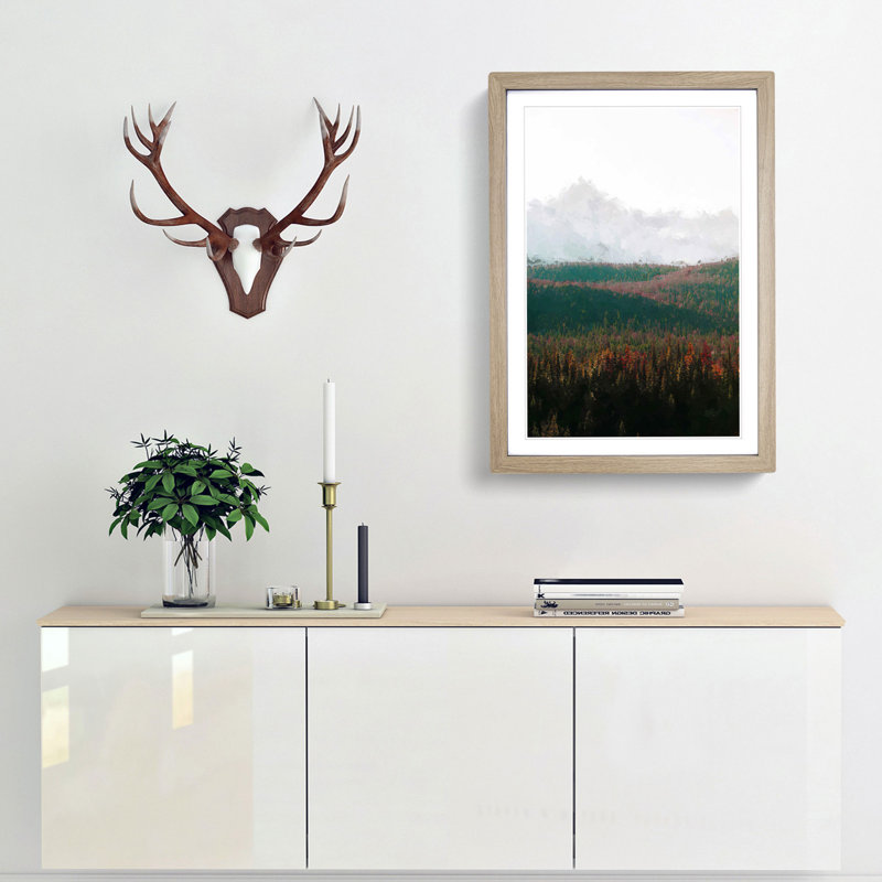 Fir Tree Forest Abstract Art - Picture Frame Graphic Art Print, Oak Framed, 36cm H x 27cm W x 2cm D