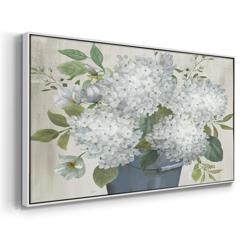 Classic Hydrangeas - Toile tendue avec châssis tendue, prête à accrocher, H 25 po x l 49 po, Argent argent