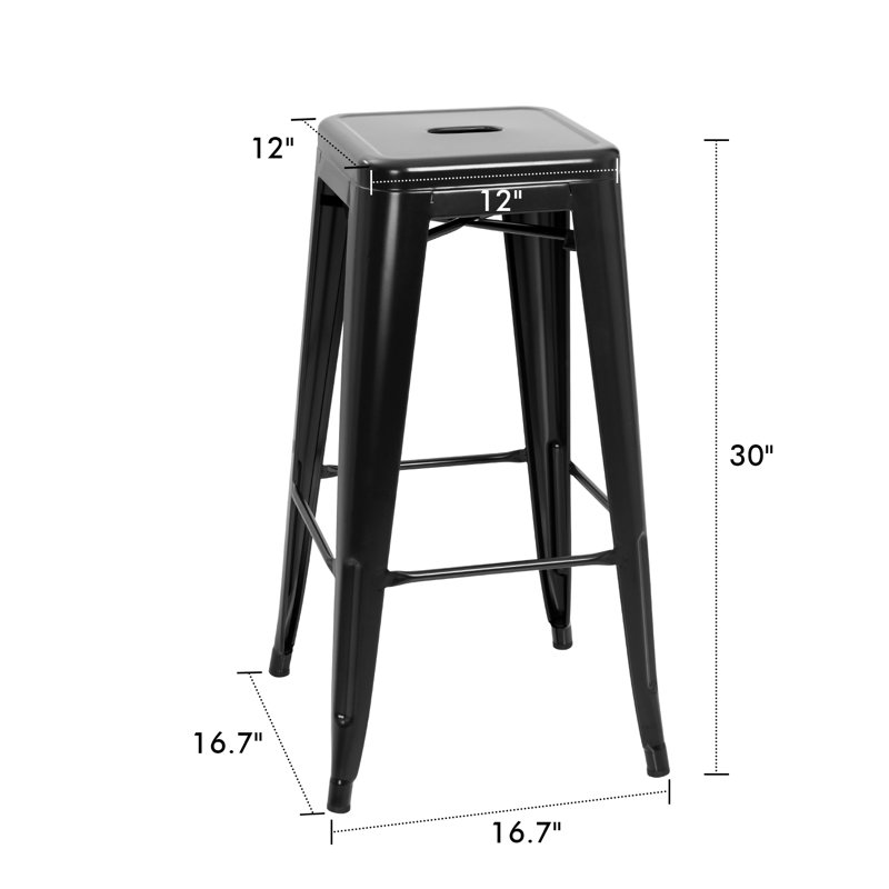 Lansing Iron Counter Stool with Steel Frame, Black
