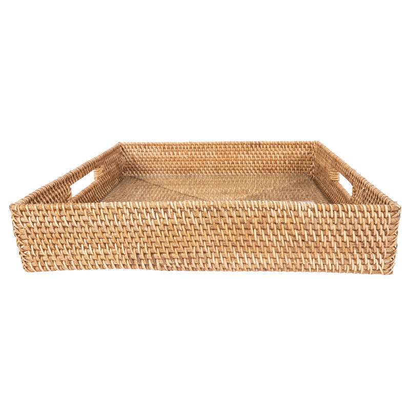 Plateaux de repose-pieds carrés avec insert en verre, Brun miel, L 20 po x P 20 po x H 3 po