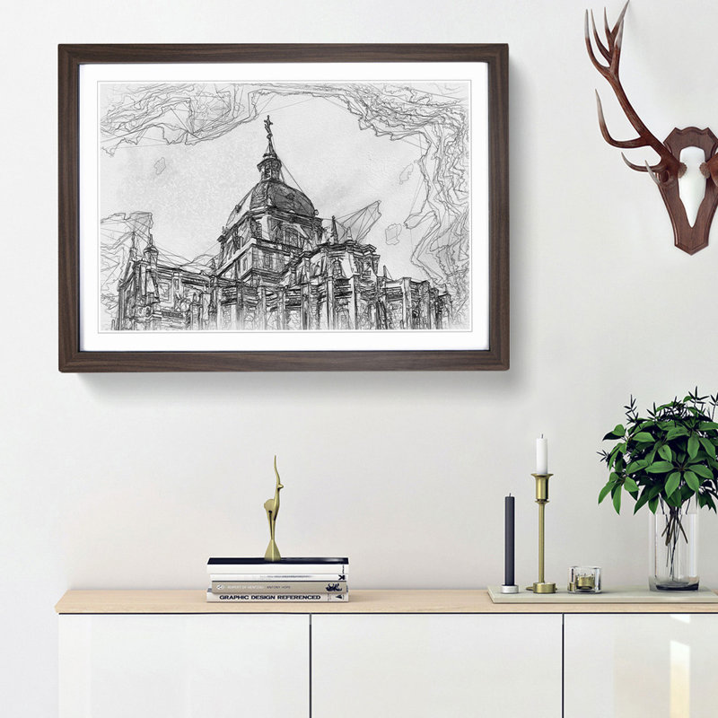Almudena Cathedral in Madrid Spain in Abstract - Picture Frame Graphic Art Print, 36cm H x 48cm W x 2cm D, Walnut Framed