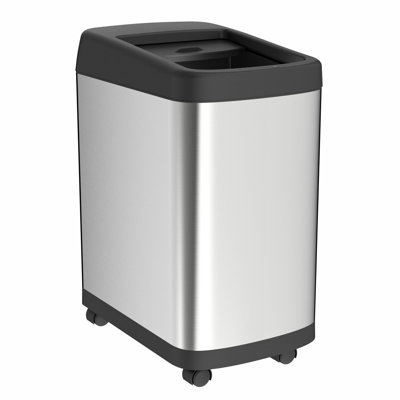 ELLO&ALLO 8 Gallon Motion Sensor Trash Can, Stainless Steel Automatic Garbage Bin with Sliding Row Up Lid, Touchless Hands-Free Soft-Close, Silver