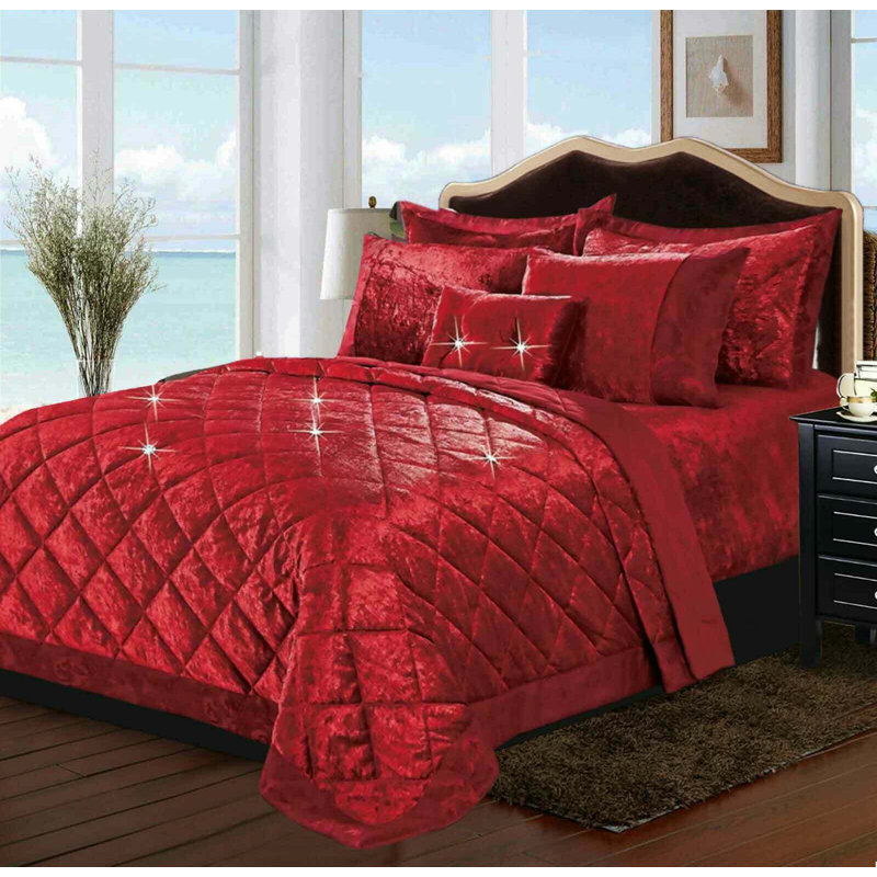 Stodghill Velvet Solid Colour Bedspread, King, Blue