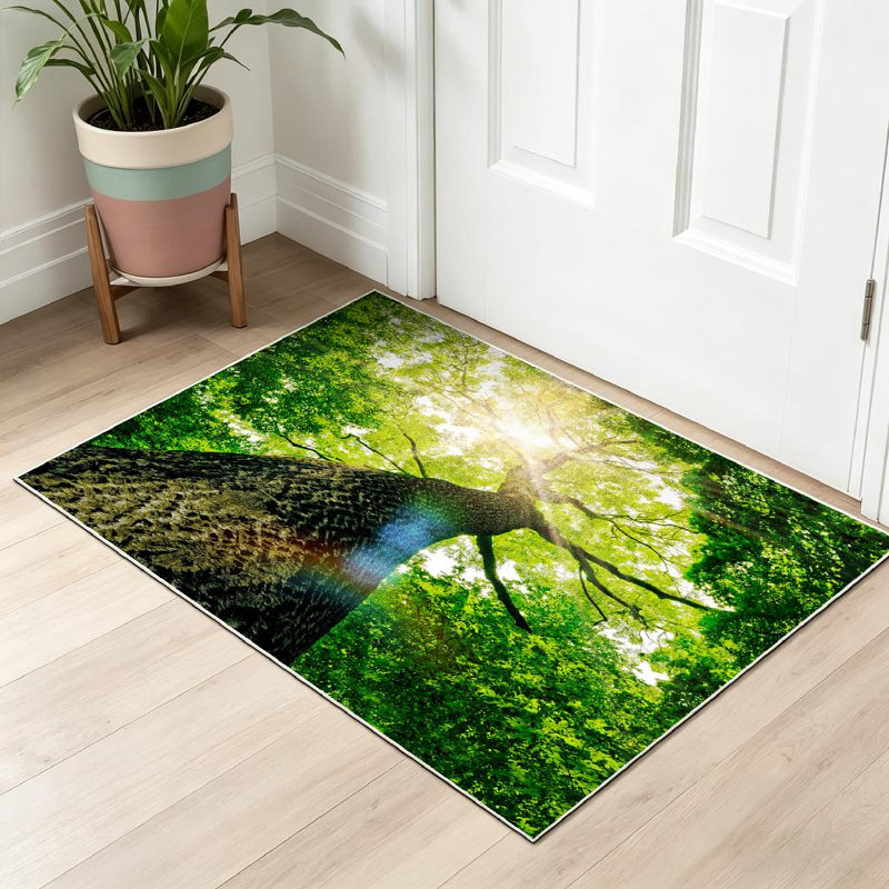 Tapis vert lavable à la machine, arbre, arbres, forêt, Rectangle 32" x 47"