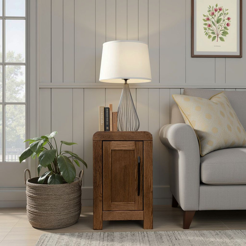 Table de chevet 15 po Haven, aucun assemblage requis, finition chêne bourbon, Brun