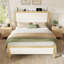 Solid Wood Platform Bed With Upholstered Headboard, Beige-133709657-133709658