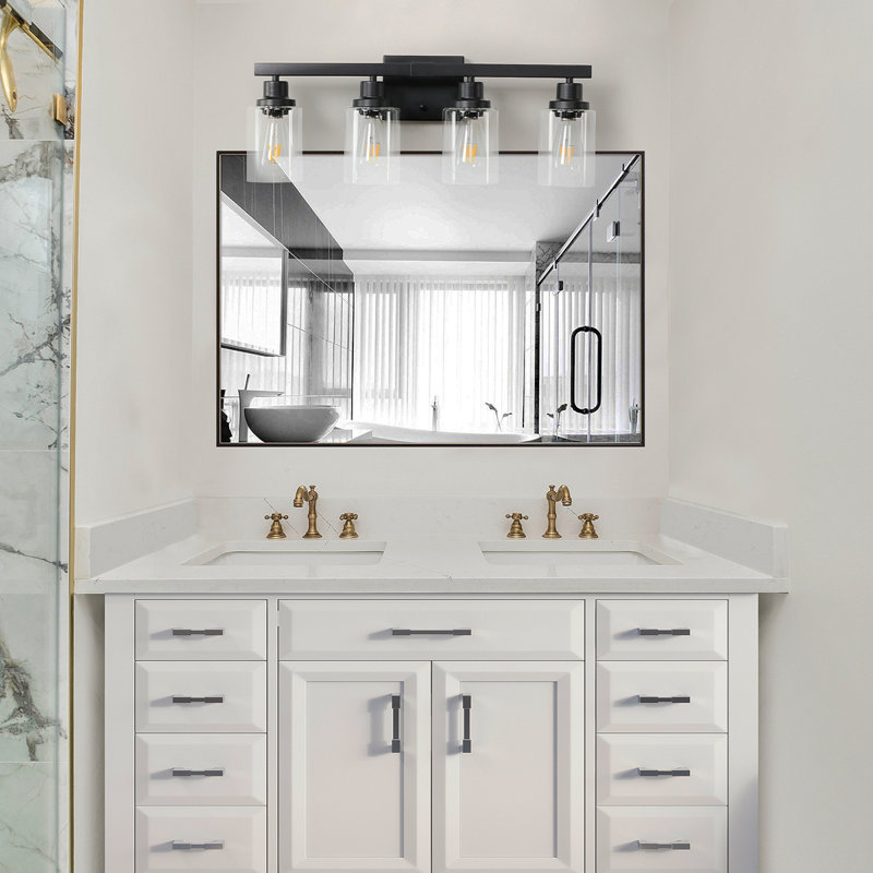 Luminaire de meuble-lavabo moderne 24 po à 4 lumières 24 po, applique murale industrielle avec abat-jour en verre transparent pour miroir, salle de bain, chambre à coucher et couloir (sans ampoules)