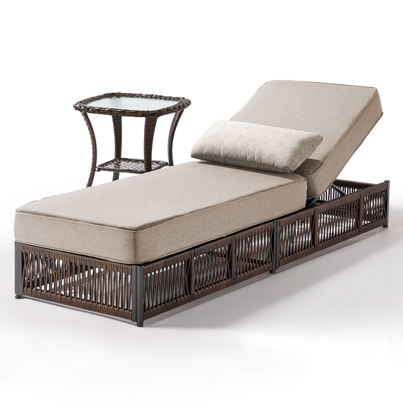 Clybourn Outdoor Poolside Adjustable Wicker Chaise Lounge Chair With Side Table, Beige