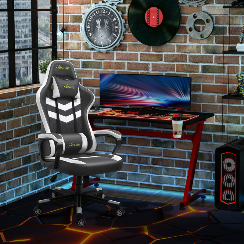 HOMCOM Adjustable Ergonomic Faux Leather Swiveling PC & Racing Game Chair, Black/White